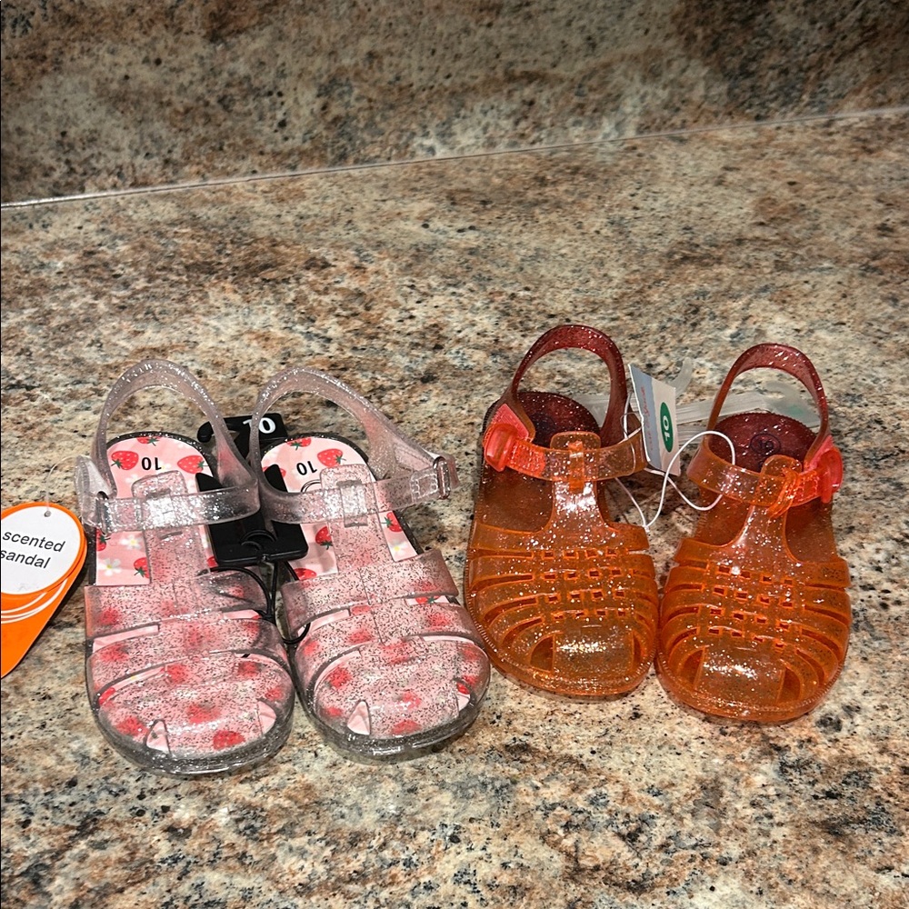 NWT Set of 2 Girls 10 Glitter Jelly Sandals -Clear and Orange Ombré ~Cat & Jack
